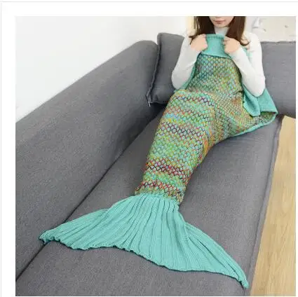 green180CM Подарок на день рождения, одеяло русалки, шерстяное вязаное одеяло, цветная сетка, вязанная крючком, кондиционер, сумка, одеяло для дивана, «хвост русалки» - Цвет: green180CM