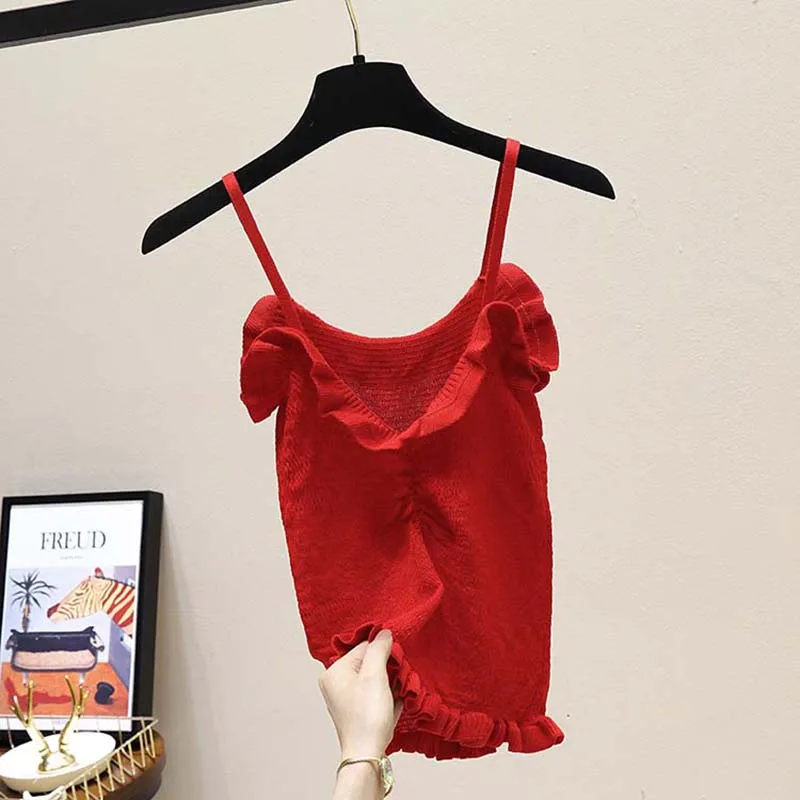 HELIAR Camisoles, вязаные бретели Спагетти, сексуальная жилетка желтая, женская,, летняя, повседневная, с завязками, одноцветная, женская, Camisoles