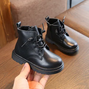 

Boys Girls Boots Fashion Children's Winter Boots Shoes Waterproof Martin Boot Ankle For Kids Female Snow Fur Black Cotton