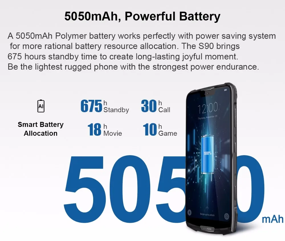 Смартфон DOOGEE S90 защищенный IP68/IP69K 6 18 дюйма 19:9 5050 мА · ч + 128 ГБ Android 8 1 NFC|Смартфоны| |