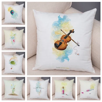 

Nordic style Lovely Cartoon Music Violin Cushion Cover for Sofa Home Car Decor Fire Balloon Pillow case Plush Pillowcase 45x45cm