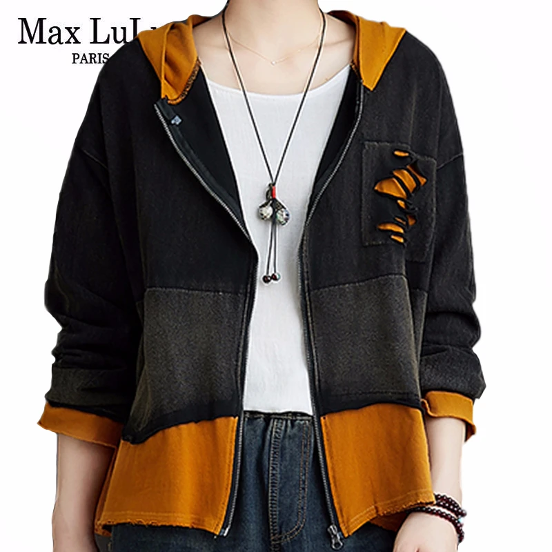 

Max LuLu New 2020 Korean Fashion Style Ladies Spring Denim Jackets Women Vintage Patchwork Coats Punk Holes Female Loose Clothes