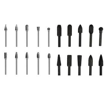 

10 Pieces Woodworking File Rasp Drill Bit with 1/8 Inch Shank and 10 Pieces Router Burrs Embossed Grinding Head with 1/4 Inch Sh