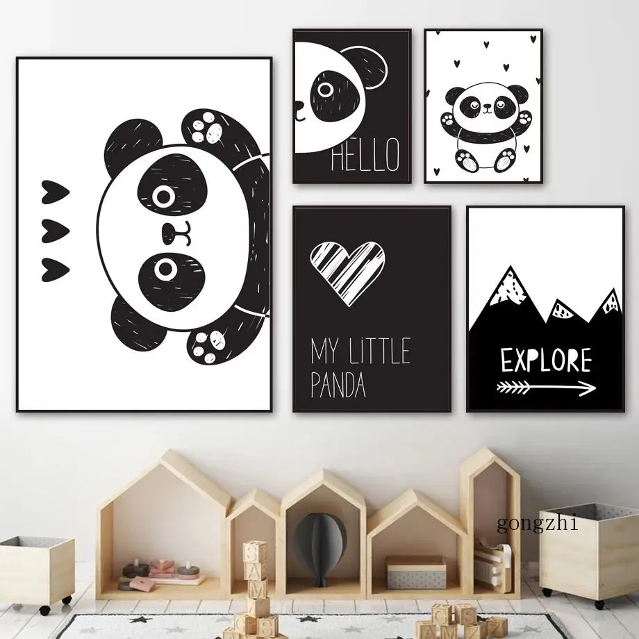 My Little Panda Cute Black White Cartoon Wall Art Canvas Painting Nordic  Posters and Prints Picture Kids Baby Room Bedroom Decor|Vẽ Tranh & Thư  Pháp| - AliExpress