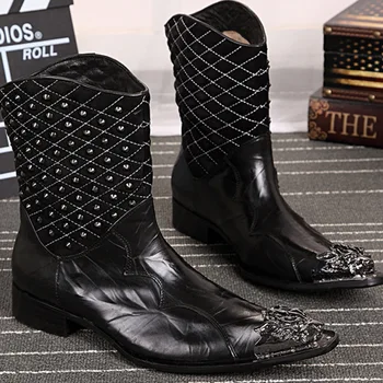

Tooling Short Boots Martin Boots Men's Boots Schuhe Rivet Handmade Online Cow Leather Retro Pointed Toe Ankle Genuine Leather