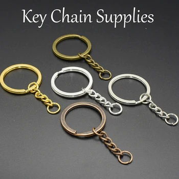 

50 pcs - KeyChain Keyring with Chain, Key Chain Making, 30mm Split Key Ring - Bronze/ Gold/ Copper/ Silver Plated/ Gold