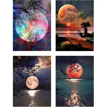 

NEW-4 Pack DIY 5D Full Drill Diamond Moon Painting Kits for Adult Children Home Wall Decor, 12X16 INCH