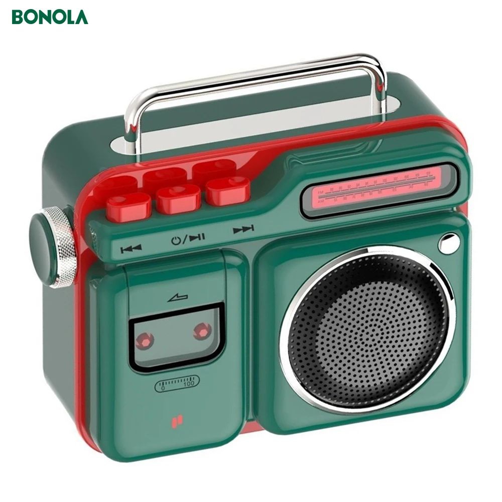 Bonola Retro Radio Shape HiFi Wireless Bluetooth Speaker Mini Portable Bluetooth Speaker Outdoor 3D Stereo HiFi Music Playback