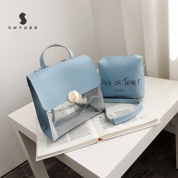 

2PCS Set Women Transparent Jelly Small Backpacks Girls Mini Clear Backpack Fashion Letter Multifunctional Double Shoulder Bags