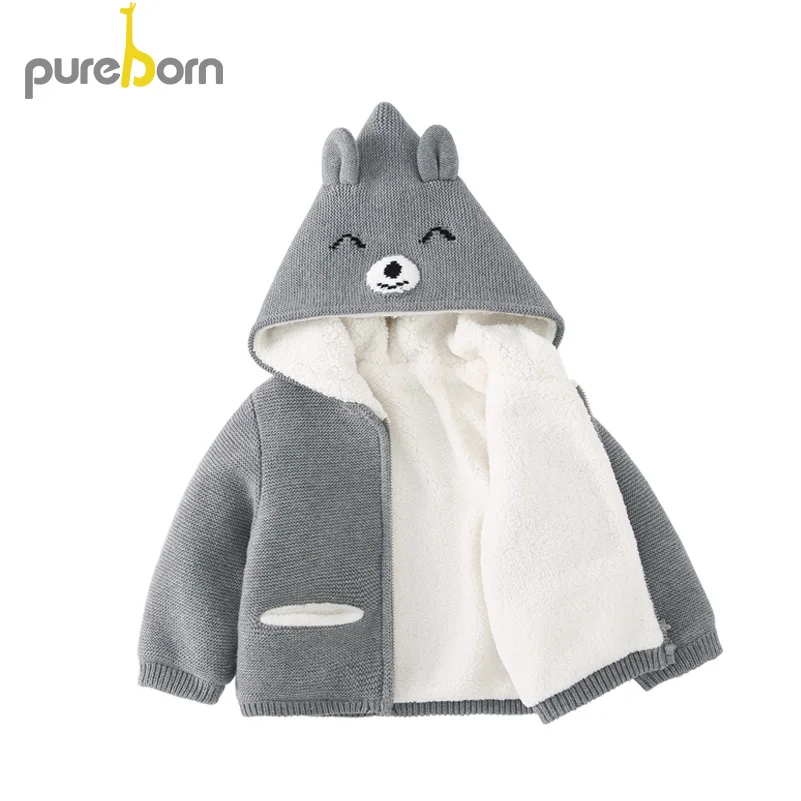 Pureborn/Детский свитер унисекс; куртка; кардиган с капюшоном и плюшевой подкладкой; зимнее пальто для маленьких мальчиков и девочек; детская одежда
