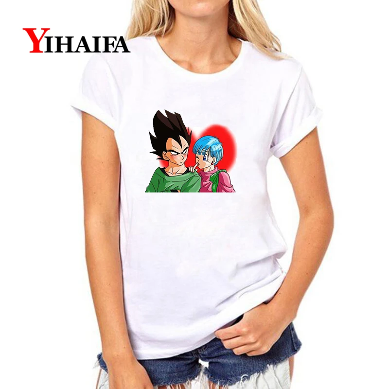 

YIHAIFA Women T-shirt Dragon Ball Vegeta Bulma Couple Print Graphics Tee Stylish Casual White Pullover Tops