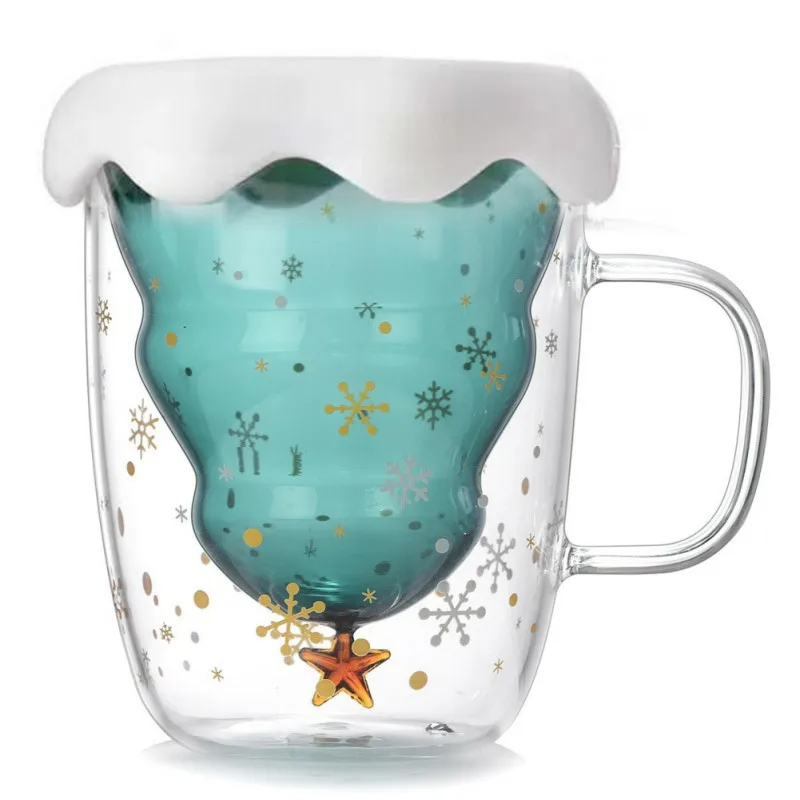 3D прозрачное двойное анти-обжигающее Стекло Рождественская елка звезда чашка кофе молоко сок чашка Детский Рождественский подарок - Цвет: As the picture show
