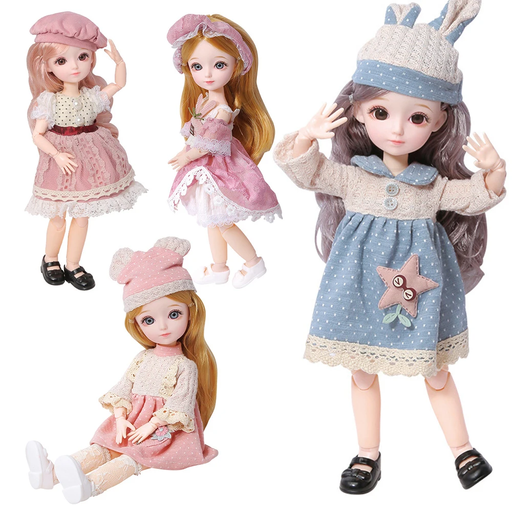 31cm BJD Doll blyth 12 Inch 23 Movable Joints 1/6 Makeup Dress Up Cute Brown Blue Eyeball Dolls with Fashion Dress for Girls Toy