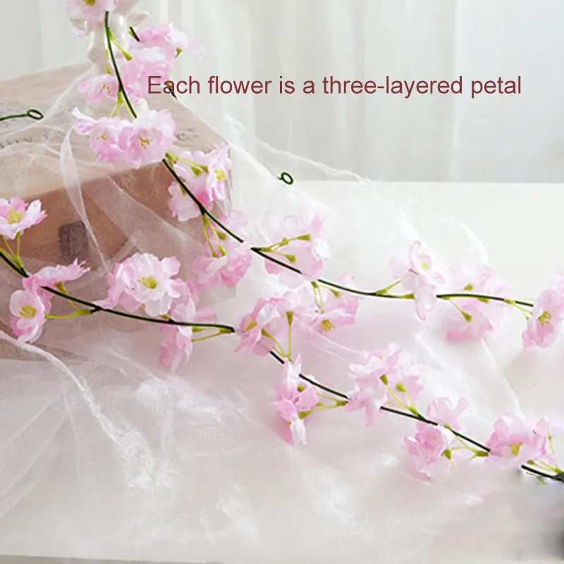 1pcs Artificial Cherry Blossom Vines 2M Hanging Silk Flowers Garland for Wedding AC889