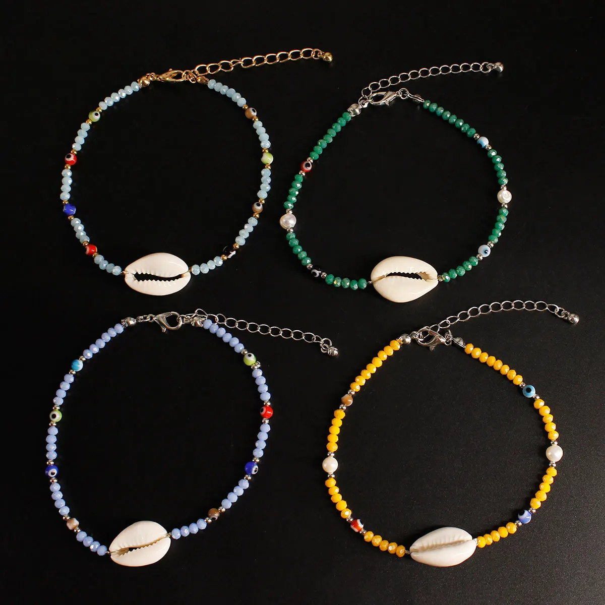 

Europe And America Accessories Natural Pearl Shell Beach Anklet Women's Color Bead Eyes Handmade Foot Ornaments K248