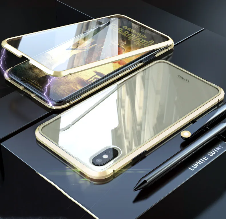 

Metal Magnetic Adsorption Case Magnet Protective Cover For Iphone X XR XS Max For Iphone 6 7 8 Plus including Front and Back
