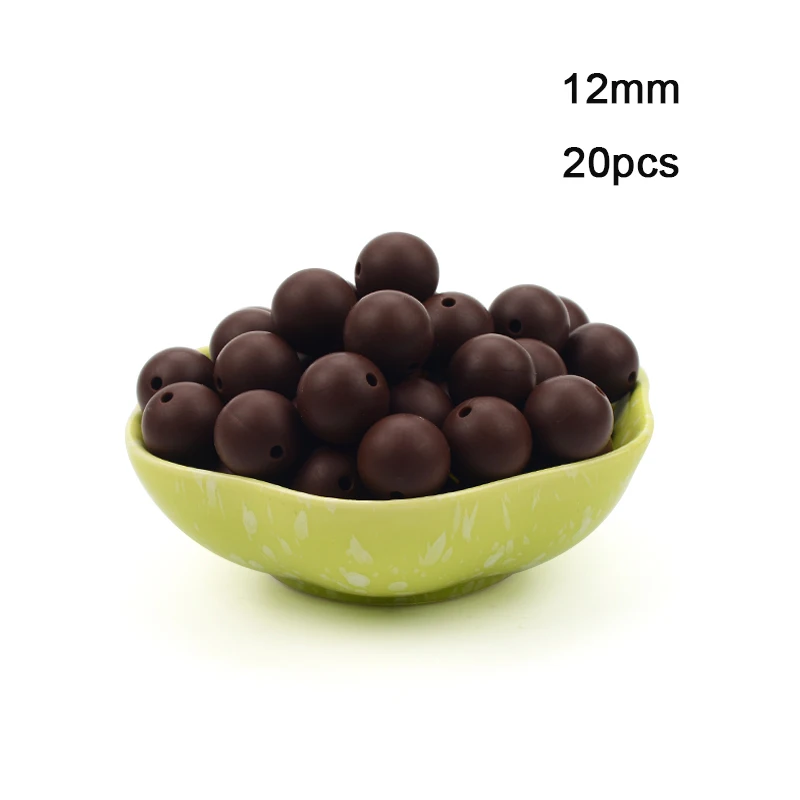 Chocolate LOFCA 12 мм 20 шт./лот Силиконовые Круглые бусины пищевого класса BPA Бесплатно Силиконовые Прорезыватели для зубов Детская жевательная для прорезывания зубов бусины игрушки для DIY - Цвет: Chocolate