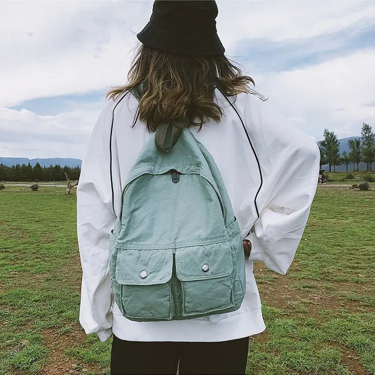 

2019 Summer New Style Backpack Canvas Schoolbag Junior High School High School College Style Backpack Zipper