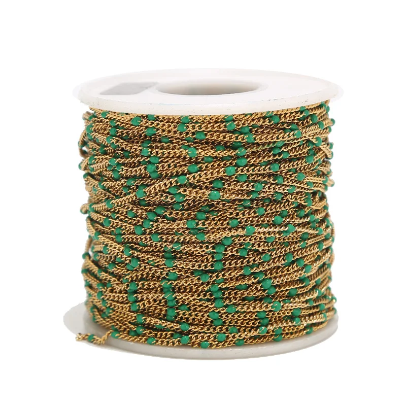Gold Green 2 метра 2 мм Эмаль из нержавеющей стали синий/красный/зеленый/черный/розовый/оранжевый спутниковые цепи бисерный шар Снаряженная Цепь для изготовления ювелирных изделий - Цвет: Gold Green