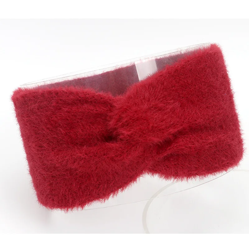 Red AWAYTR, осенне-зимняя женская повязка из искусственной шерсти с перекрестным узлом, Теплая эластичная модная повязка для волос, аксессуары для волос - Цвет: Red