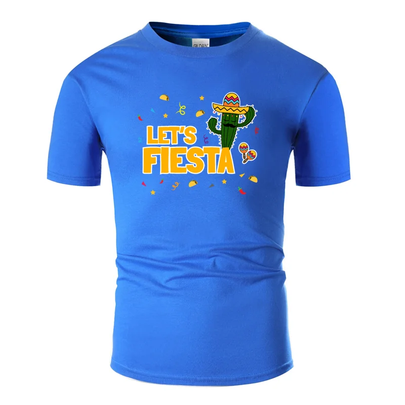 Футболка с комическим принтом «let's fiesta» для мужчин и женщин, уличная одежда с буквами, Мужская футболка для фитнеса, фирменные футболки - Цвет: Men-Blue