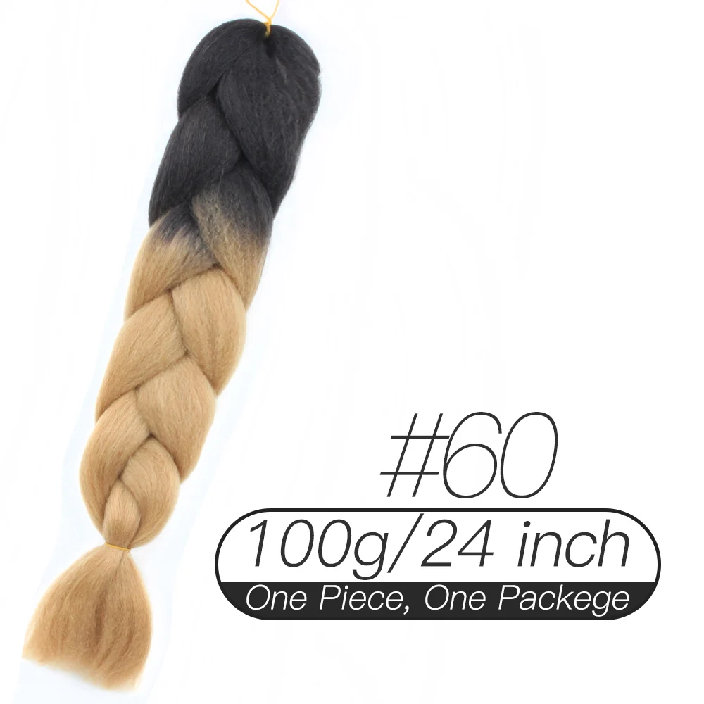 LiangMo три/два тона синтетические Омбре Джамбо плетение волос для наращивания 2"(60 см) 100 г/шт. термостойкие цветные крючком косы - Цвет: 60