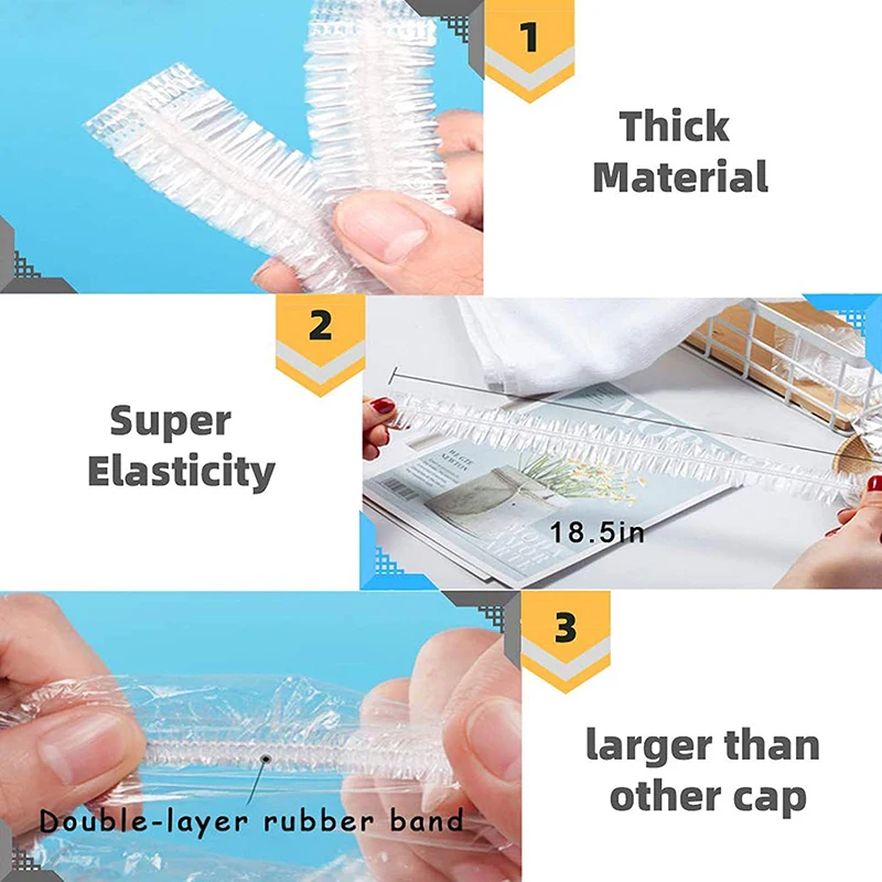 100/50Pcs Disposable Shower Caps Plastic Waterproof Headgear One-Off Elastic Bath Cap Portable Transparent Beauty Salon Caps