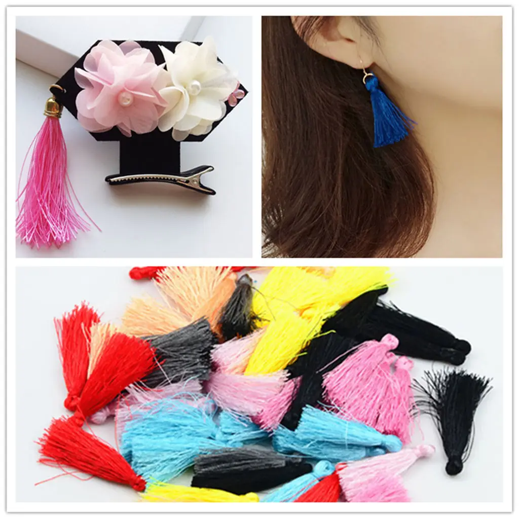 50 Pieces Mixed Color Silk Tassels Charms Satin Tassel for Bookmark Craft Phone Chain Bag Pendant Key Ring Making 4cm