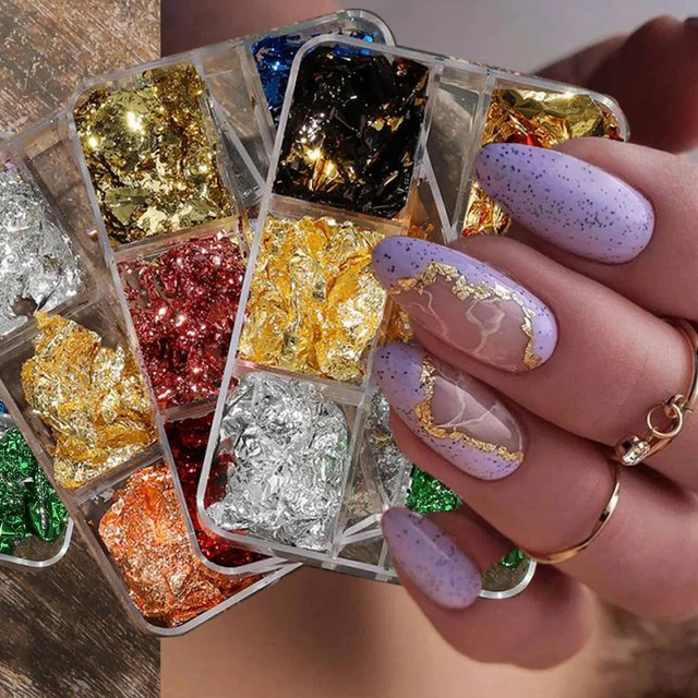 Aluminum Foil Sequins For Nails Golden Silvery Irregular Glitter Flakes  Mirror Chrome Powder Manicuring Winter Decorations, Free Shipping For New  Users