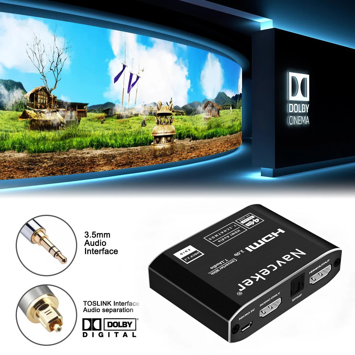 2023 HDMI Audio Extractor 4K HDMI SPDIF Converter 5.1 HDMI to HDMI to RCA Splitt