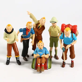 6pcs/set The Adventures of Tintin Tin Tin PVC Collectible Action Figure Mini Anime Cartoon Model Toys Doll Gifts For Kids the adventures of tintin the shooting star