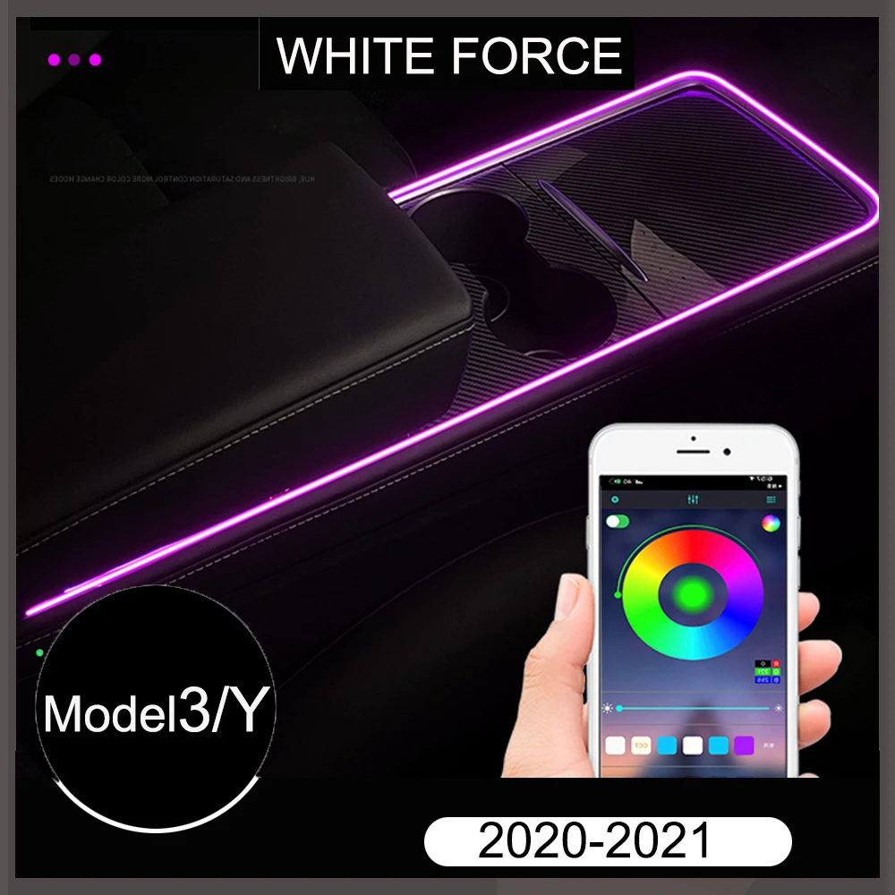 For Tesla Model 3/Y Ambient Light IOS/Android Phone App Control Center Console Colorful LED Lights Cigarette Lighter USB Plug underglow lights