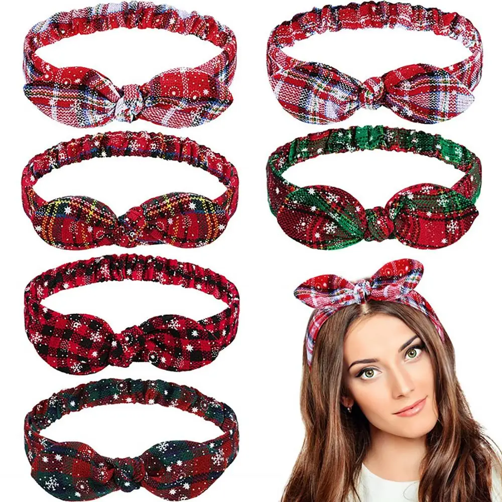 Snowflake Grid Headband New Year Gifts Christmas Hair Accessories Bow Headband Christmas Hair Band New Year Xmas Decor