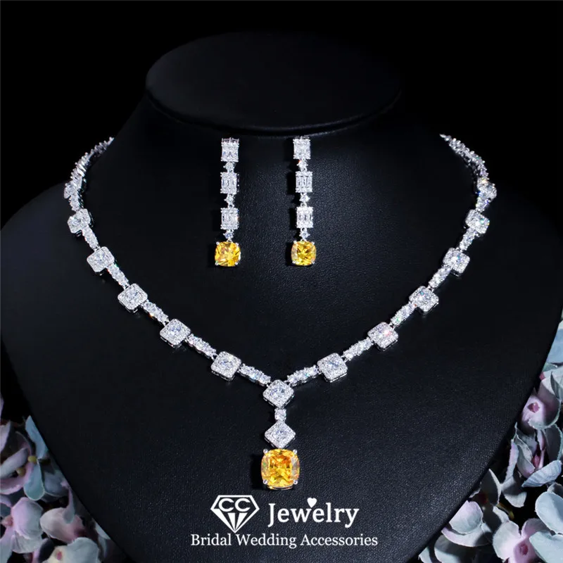 

CC Trendy Necklace Earrings Set for Women Wedding Accessory Bridal Dress Engagement Torque High Quality Jewelry Sets Gift T0226
