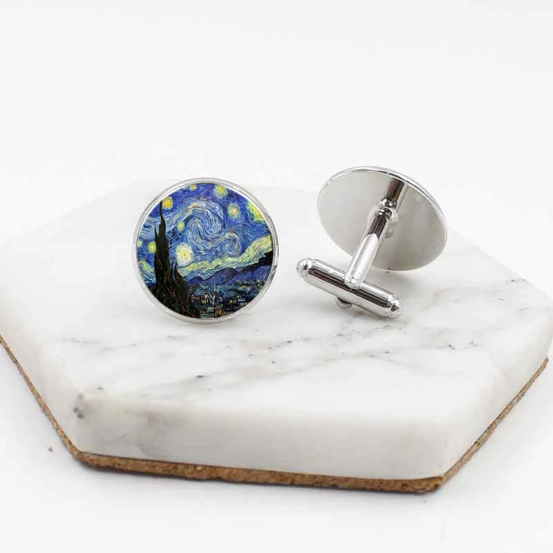 

Vintage Van Gogh Starry Time Gem Cufflinks Clothing Accessories Wedding Men's Shirt Cufflinks