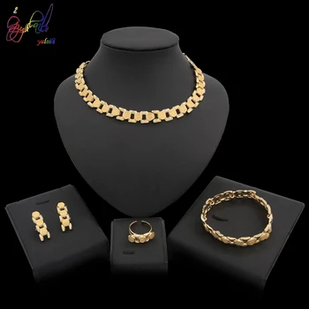 

Yulaili Top Quality Gold-plated Fashion Necklace Bracelet Earrings Ring for Women Fine Jewelry Sets Party Wedding Accessories