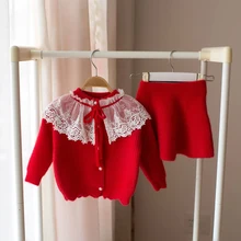 Г., новые осенние комплекты одежды для детей модный кружевной однотонный длинный свитер+ короткая юбка комплекты из 2 предметов для маленьких девочек осенняя одежда для детей