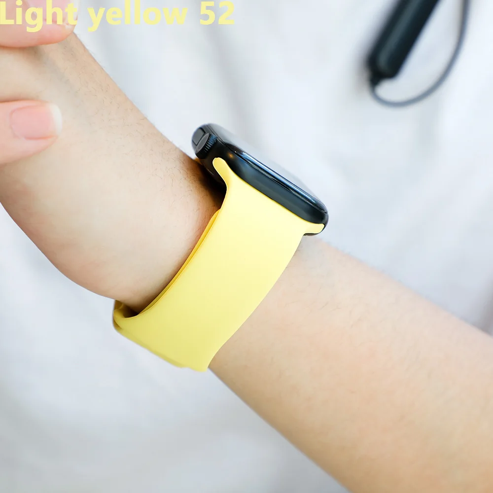 Light yellow 52 Ремешок для apple watch, ремешок для apple watch 5, 4, 3, iwatch, ремешок 42 мм, 44 мм, 38 мм, 40 мм, браслет Correa, силиконовый ремешок для часов, ремень, аксессуары - Цвет ремешка: Light yellow 52