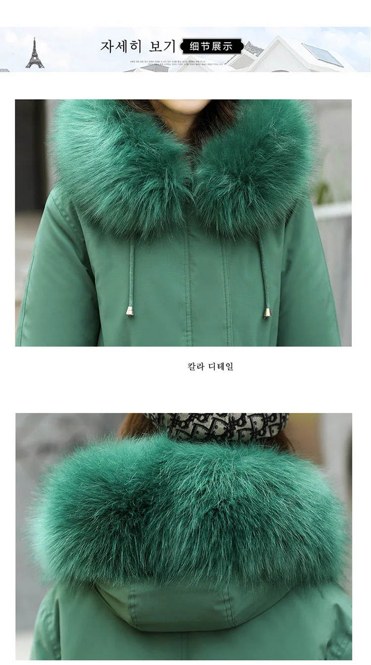 Sweet lady style large women rex rabbit fur liner fur coat long paragraph detachable fur collar women's jacket cotton clothing