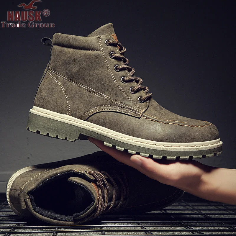 

High Quality British Men Boots Autumn Winter Shoes Men Fashion Lace-up Boots PU Leather Male Botas 2018