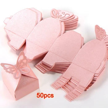 

NEW-50pcs Butterfly Decoration Boite a Dragees Wedding Decoration Baptism Birth Rose