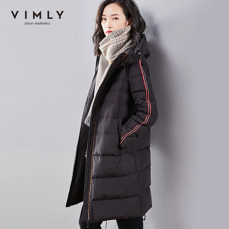 Vimly 90% белый пуховик на утином пуху женская зимняя куртка с контрастной тесьмой и