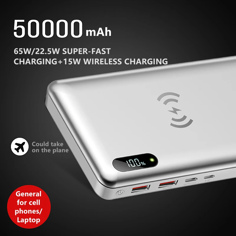 65W Power Bank 50000mAh PD Quick Charge 15w Wirless FCP SCP Powerbank Portable External Charger For Smartphone Laptop Tablet type c power bank