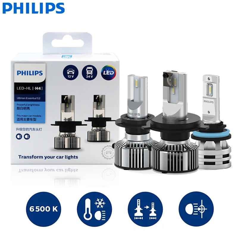 Philips Ultinon Essential G2 LED H1 H4 H7 H8 H11 H16 HB3 HB4 HIR2 9003 9005 9006 9012 6500K Car Headlight Fog Lamps Pack of 2