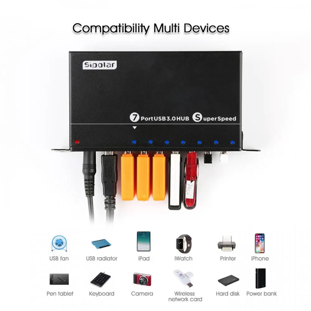 Sipolar A173 7 портов питания ed промышленный USB3.0 концентратор Высокоскоростная