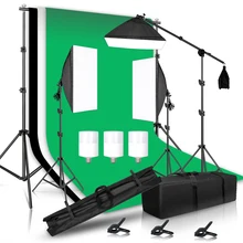 

Photography Lighting Kit With 2x2M Photo Background Muslin Backdrops Softbox Light Stand Portable Bag Soft BoxFor Photo Studio
