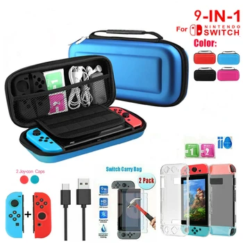 

9 in 1 game accessory set Black red blue For Nintend Switch Travel Carrying Bag Screen Protector Case Charging Cable