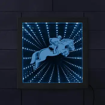 

Horse Racing Color Changing Infinity Mirror Wood Frame Riding Horse Equestrian Silhouette Animated Neon Light LED Tunnel Lamp