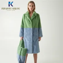 Зимнее женское высококачественное пальто из искусственного кроличьего меха роскошное длинное меховое пальто Свободное толстое теплое пальто размера плюс женское плюшевое пальто