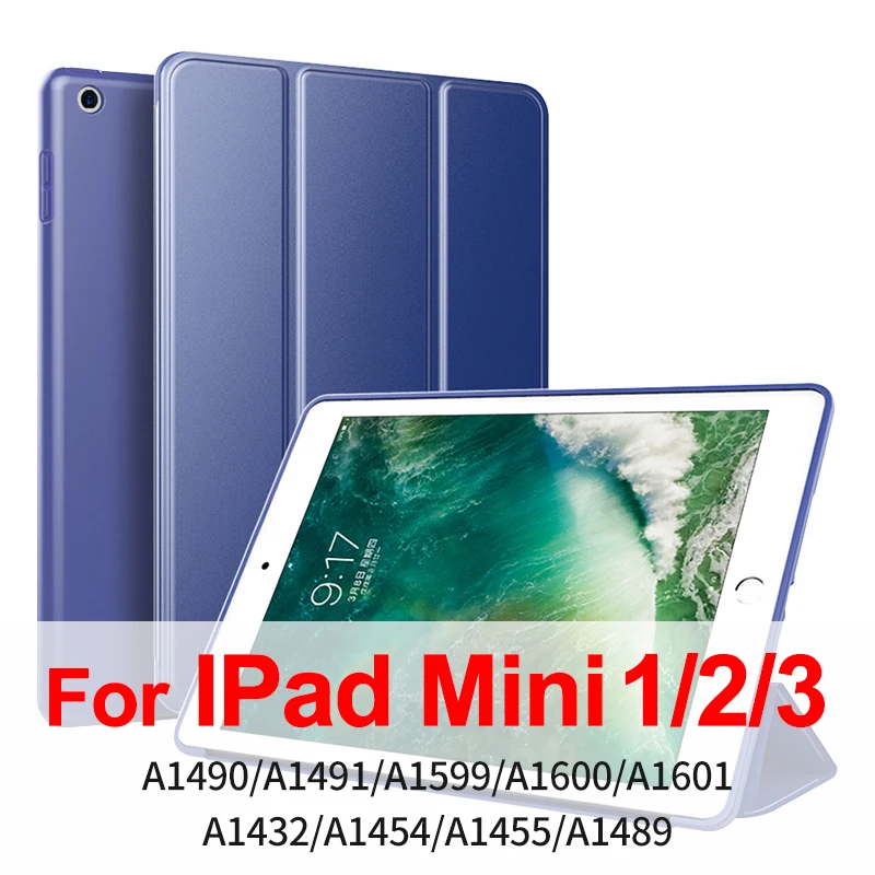 Blue Mini 1 2 3 GKK из искусственной кожи Силиконовый мягкий чехол для iPad Mini 4 3 2 1 чехол с тройной подставкой Авто спящий смарт-чехол для iPad Mini 5 чехол - Цвет: Blue Mini 1 2 3